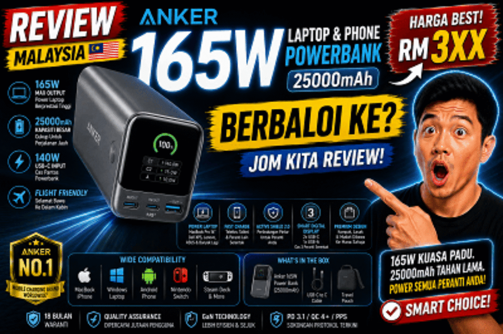 Anker Laptop Power Bank 25000 mAh power charger battery powerbank Review harga murah price malaysia