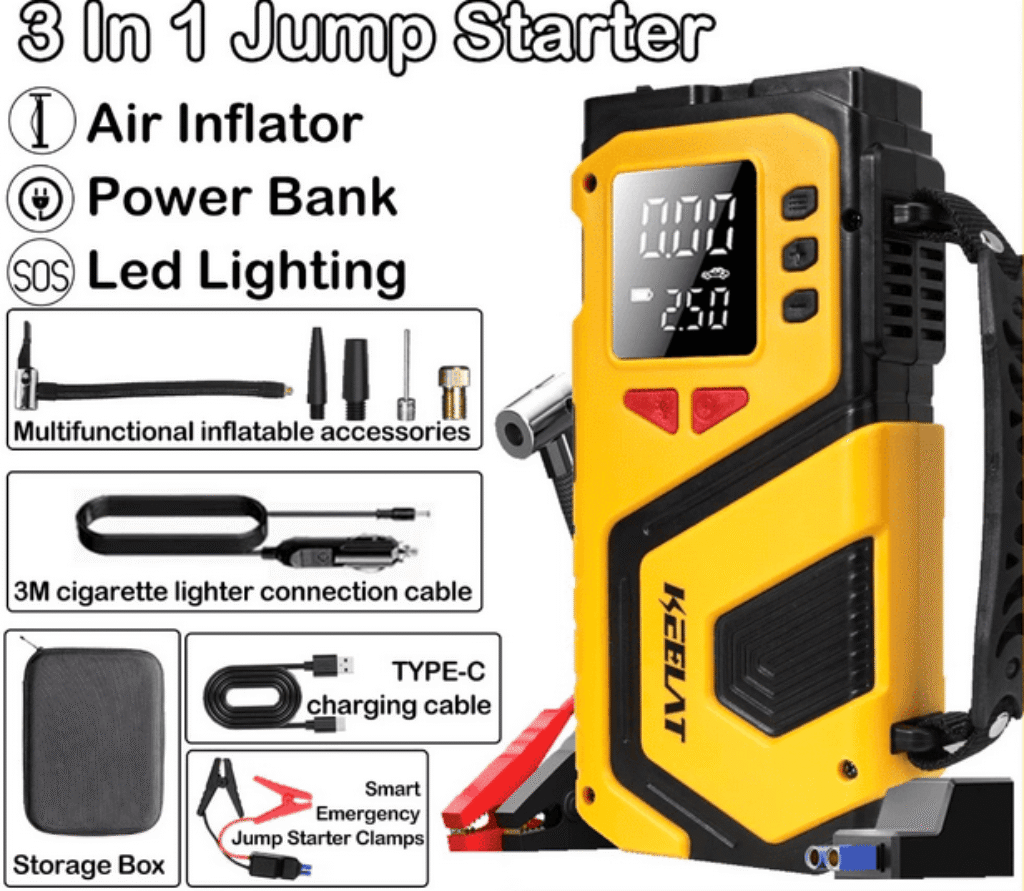 KEELAT KCES01 3 In 1 Car Jumper Starter Wireless Air Pump Emergency Power Bank Jumper With Pump Tyre Air Compressor