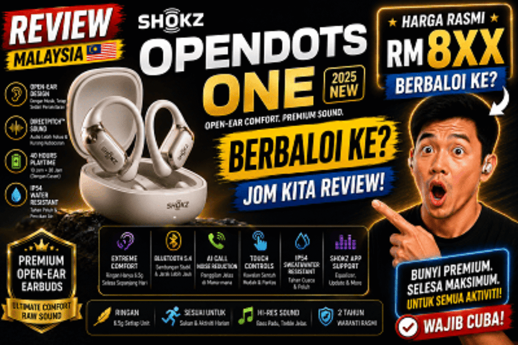 Shokz OpenDots One Open‑Ear True Wireless Earbuds shokzs open dots shokzopendots Review harga murah price malaysia