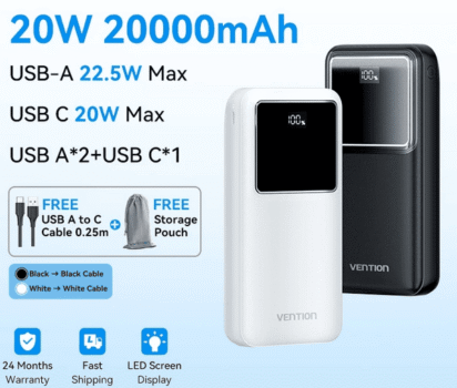 Vention 20W Power Bank 10000mAh 20000mAh 30000mAh