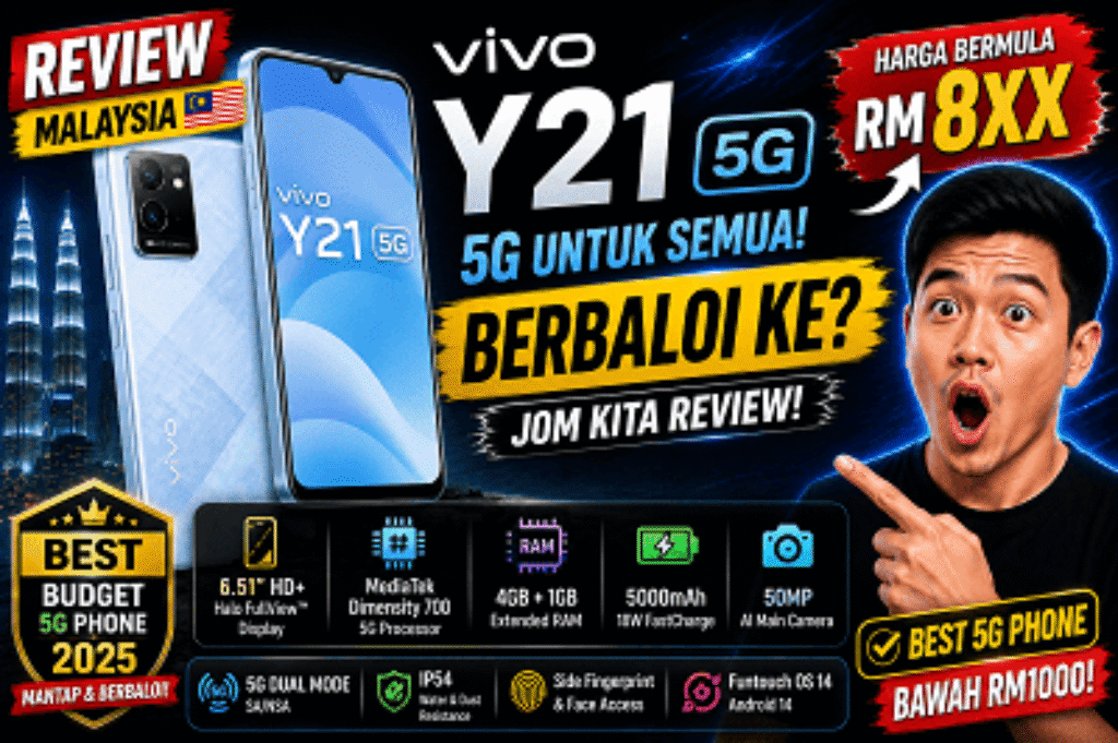 vivo Y21 5G Review Telefon Bajet malaysia harga smartphone murah
