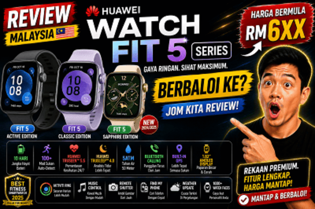 HUAWEI WATCH FIT 5 Review harga murah price malaysia Smartwatch